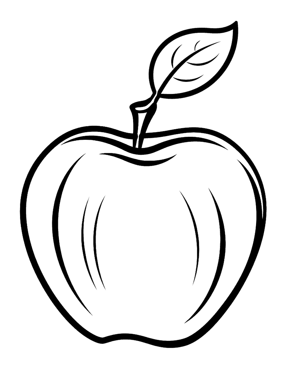 Toddler’s First Apple Coloring Page - A simple, large apple shape, easy for toddlers to color.