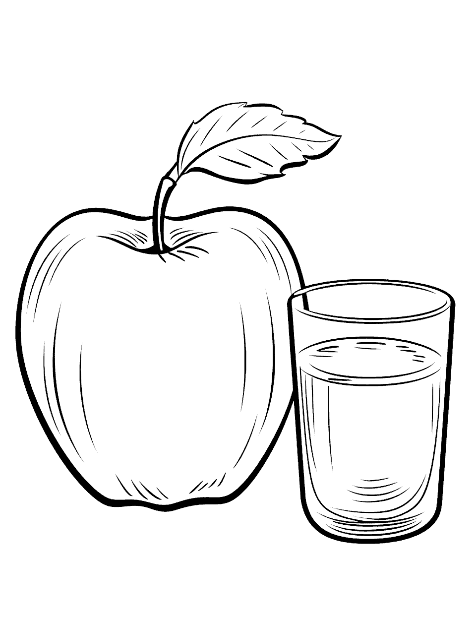 Apple and a Glass of Juice Coloring Page - An apple next to a refreshing glass of apple juice.