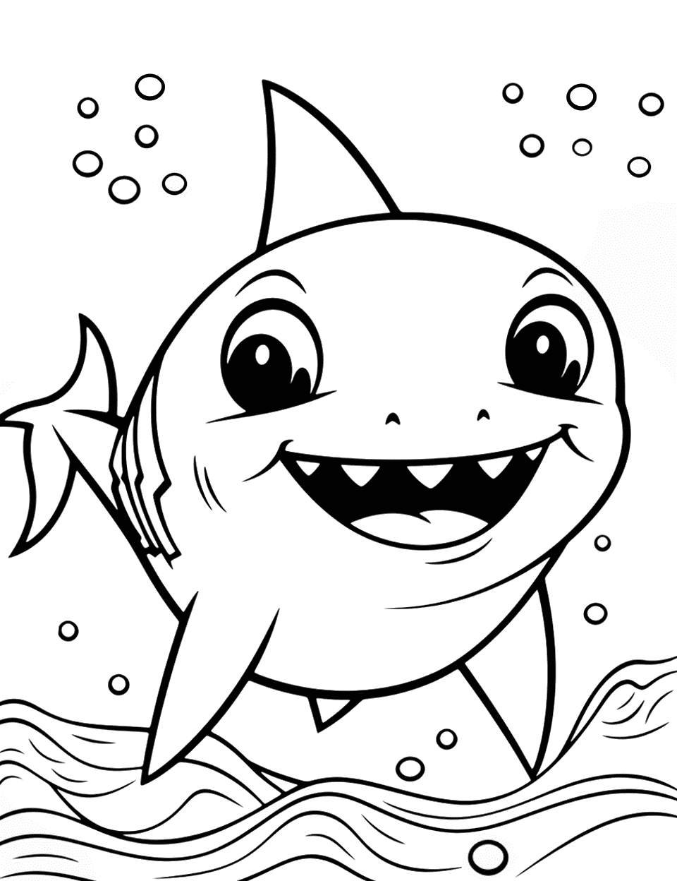 Happy Baby Shark Coloring Page - Baby Shark swimming happily in the ocean.