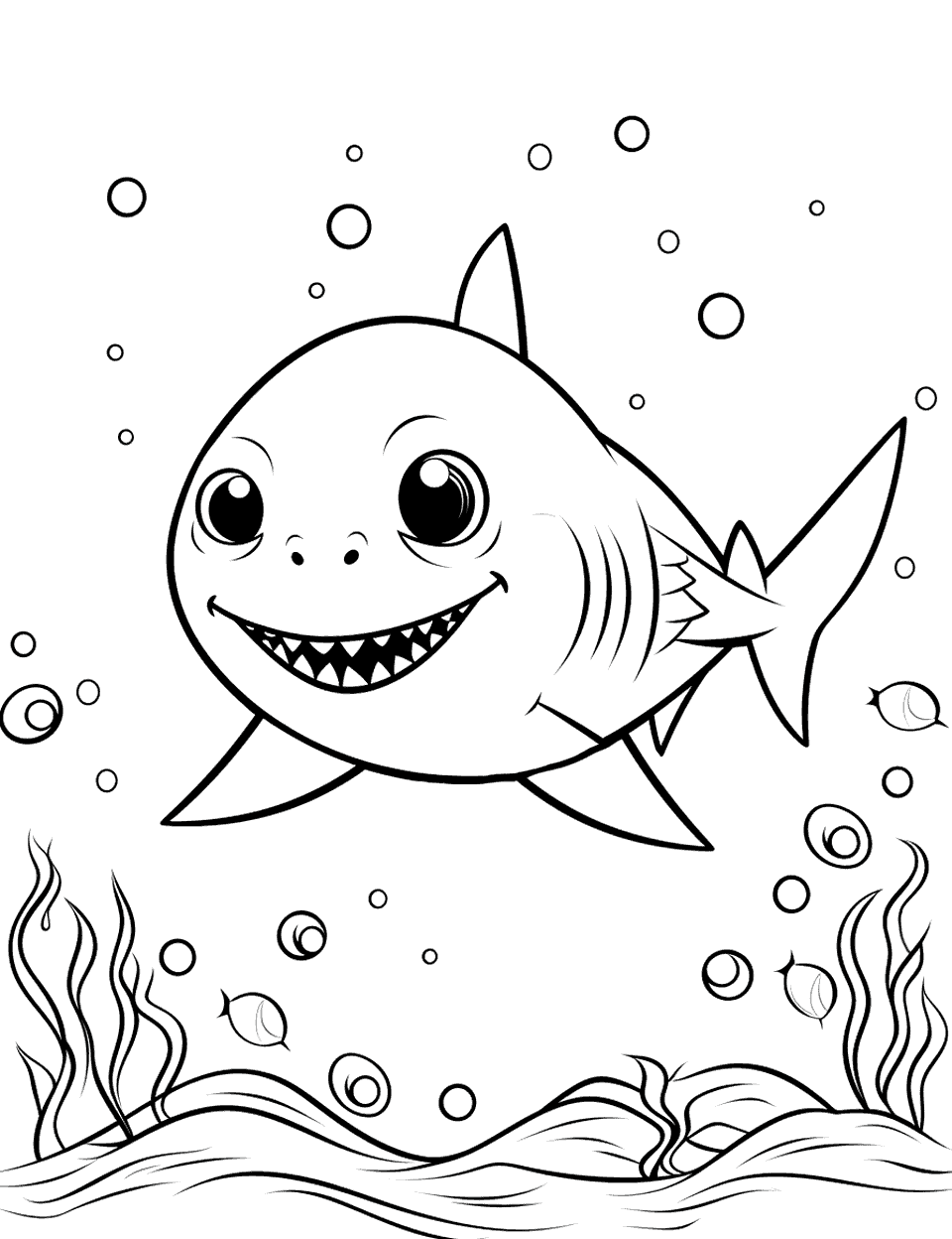 William the Baby Shark Coloring Page - A Baby Shark named William out to discover the wonders of the ocean.