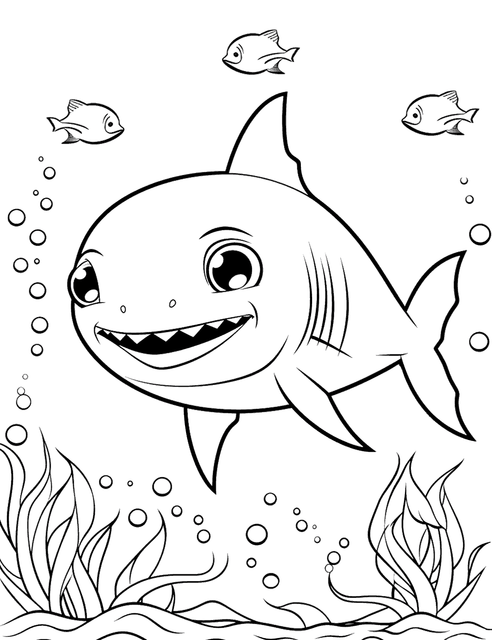 Coral Baby Shark Coloring Page - A Baby Shark exploring a coral reef.