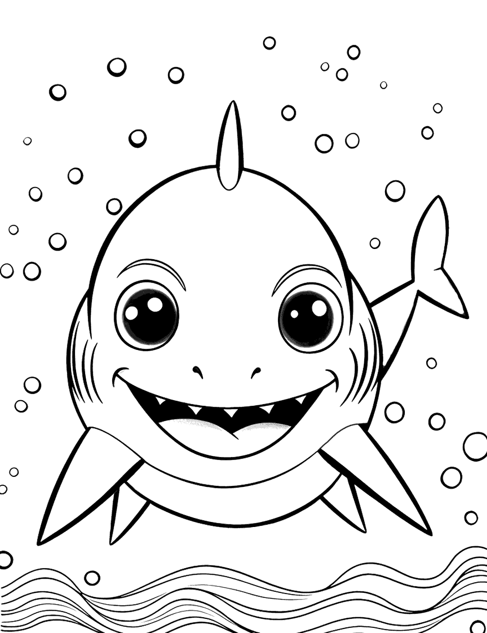 Toddler Baby Shark Coloring Page - A very young Baby Shark learning to swim.