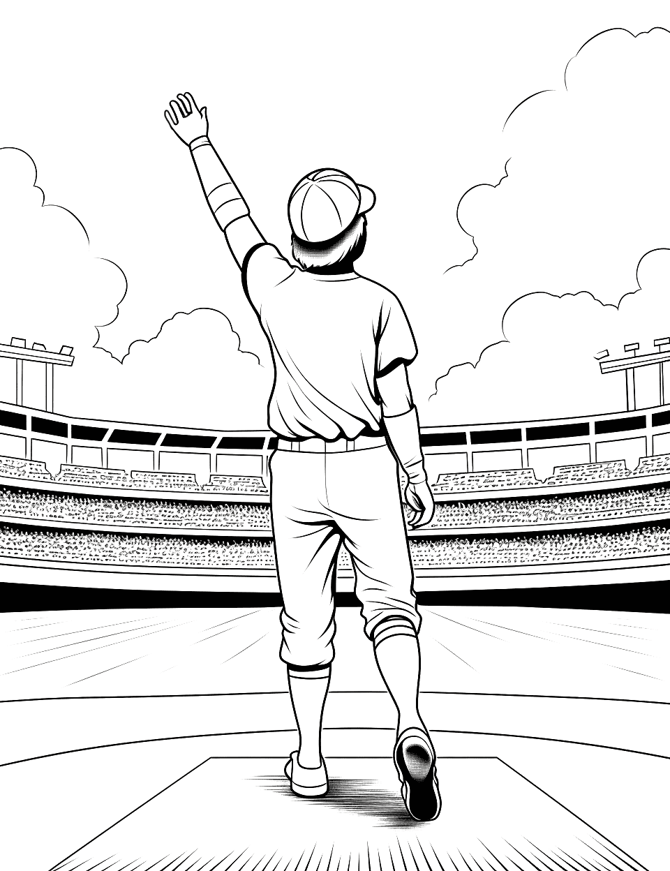 Legendary Player Tribute Baseball Coloring Page - A scene paying homage to a legendary baseball player, with a simple representation of their iconic moment.