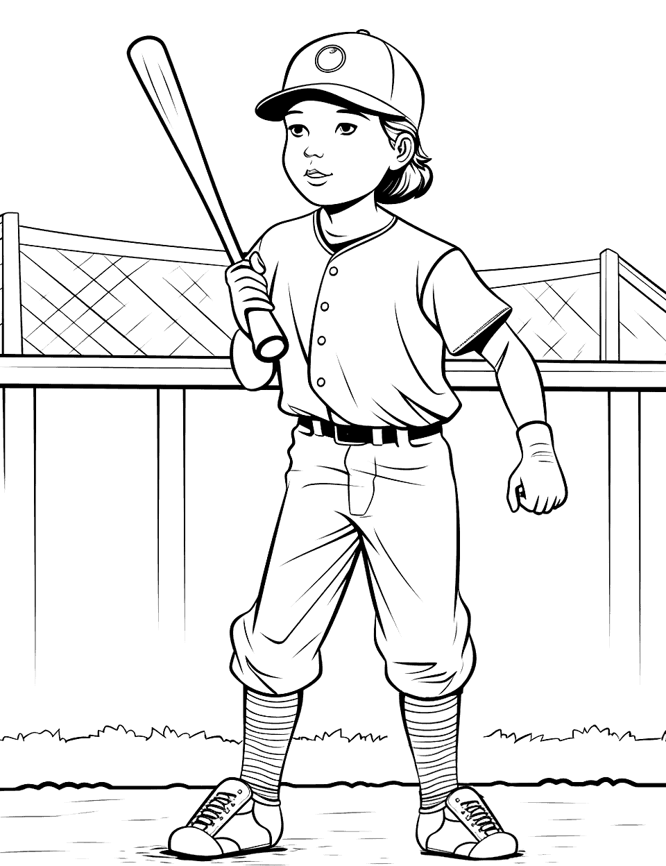 Rising Star Rookie Baseball Coloring Page - A rookie player confidently stepping up to bat, with a hopeful and determined look.