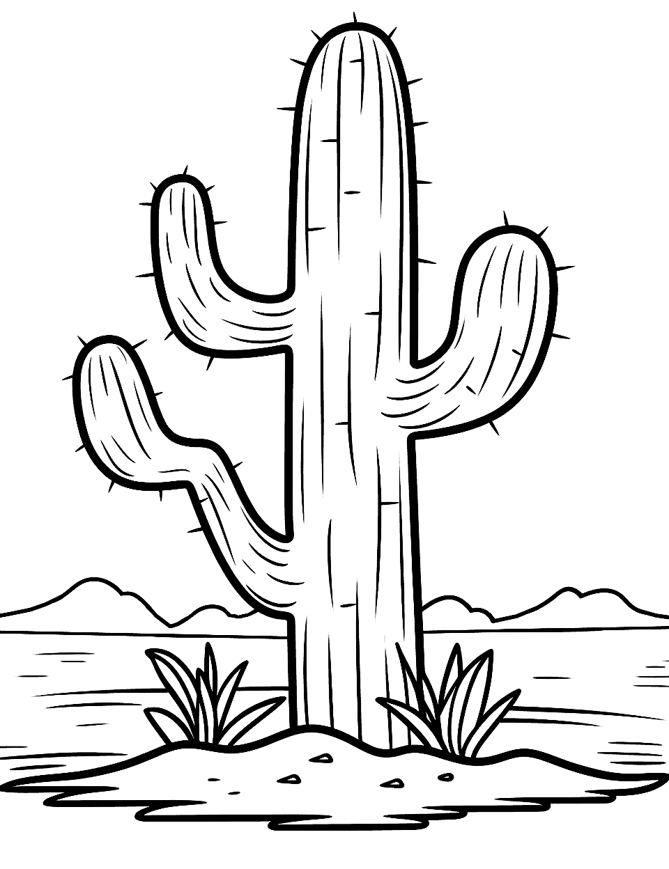 Cactus on a Desert Island Coloring Page - A solitary cactus on a small desert island surrounded by water.