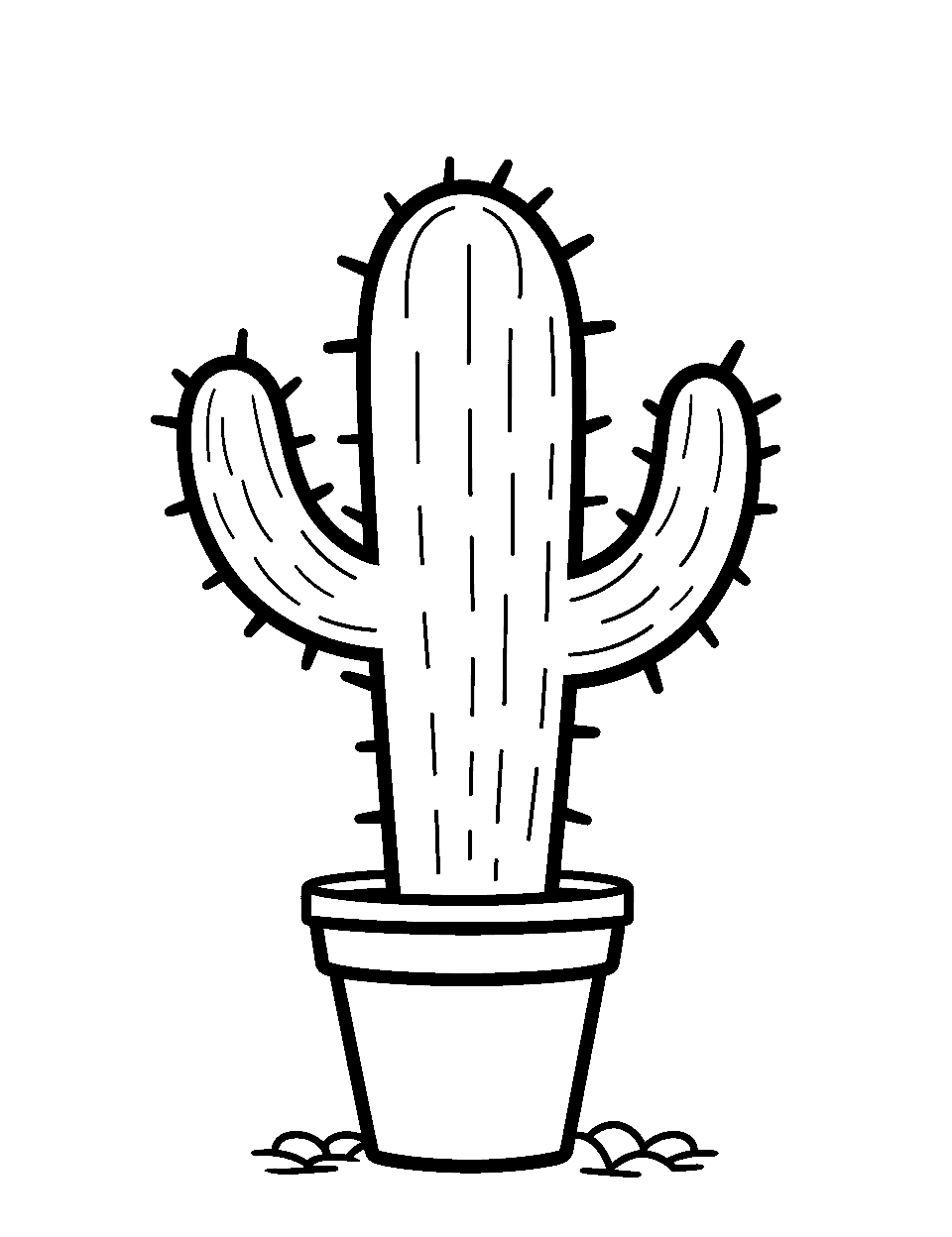 Easy Cactus Outline Coloring Page - A simple, easy-to-color outline of a basic cactus shape, suitable for younger kids.