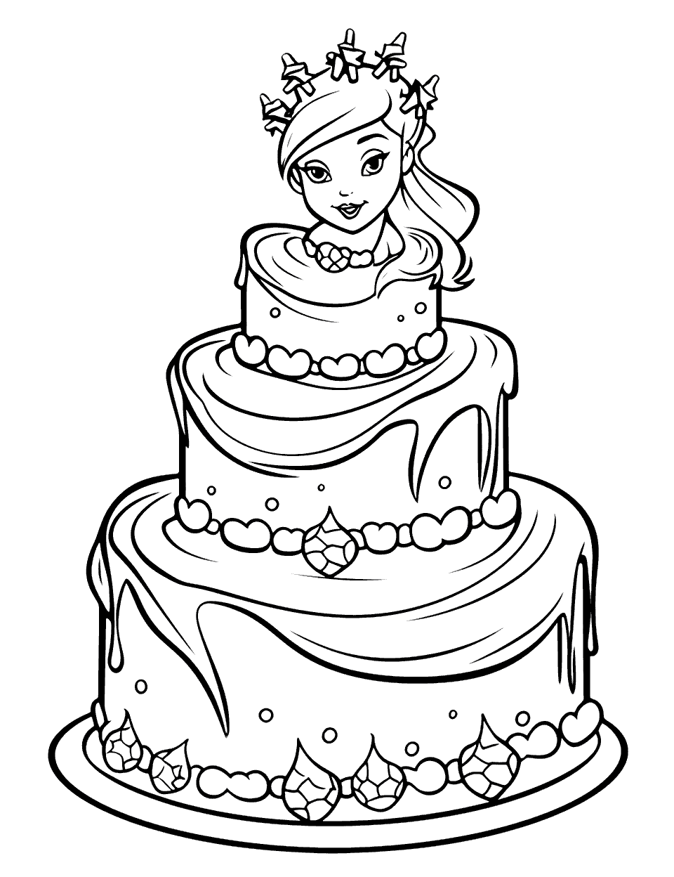 Elsa's Ice Cake Coloring Page - A frozen-themed cake with elsa’s face as decoration.