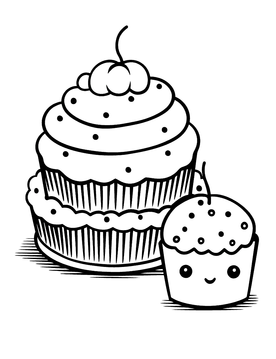 Morning Muffin Cake Coloring Page - A muffin next to a small cake, perfect for a breakfast scene.