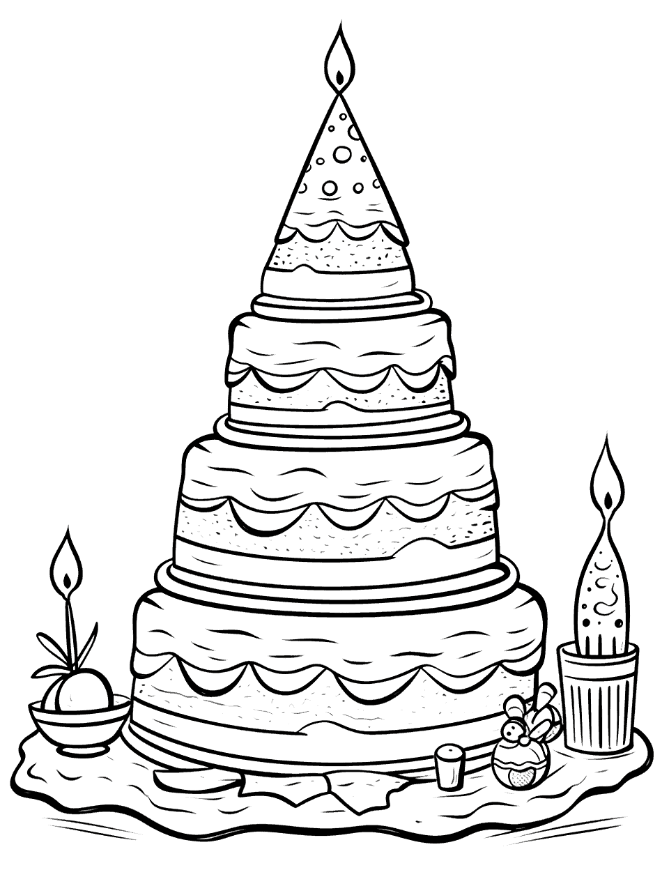 Ancient Egyptian Cake Coloring Page - A cake shape inspired by an Egyptian pyramid.