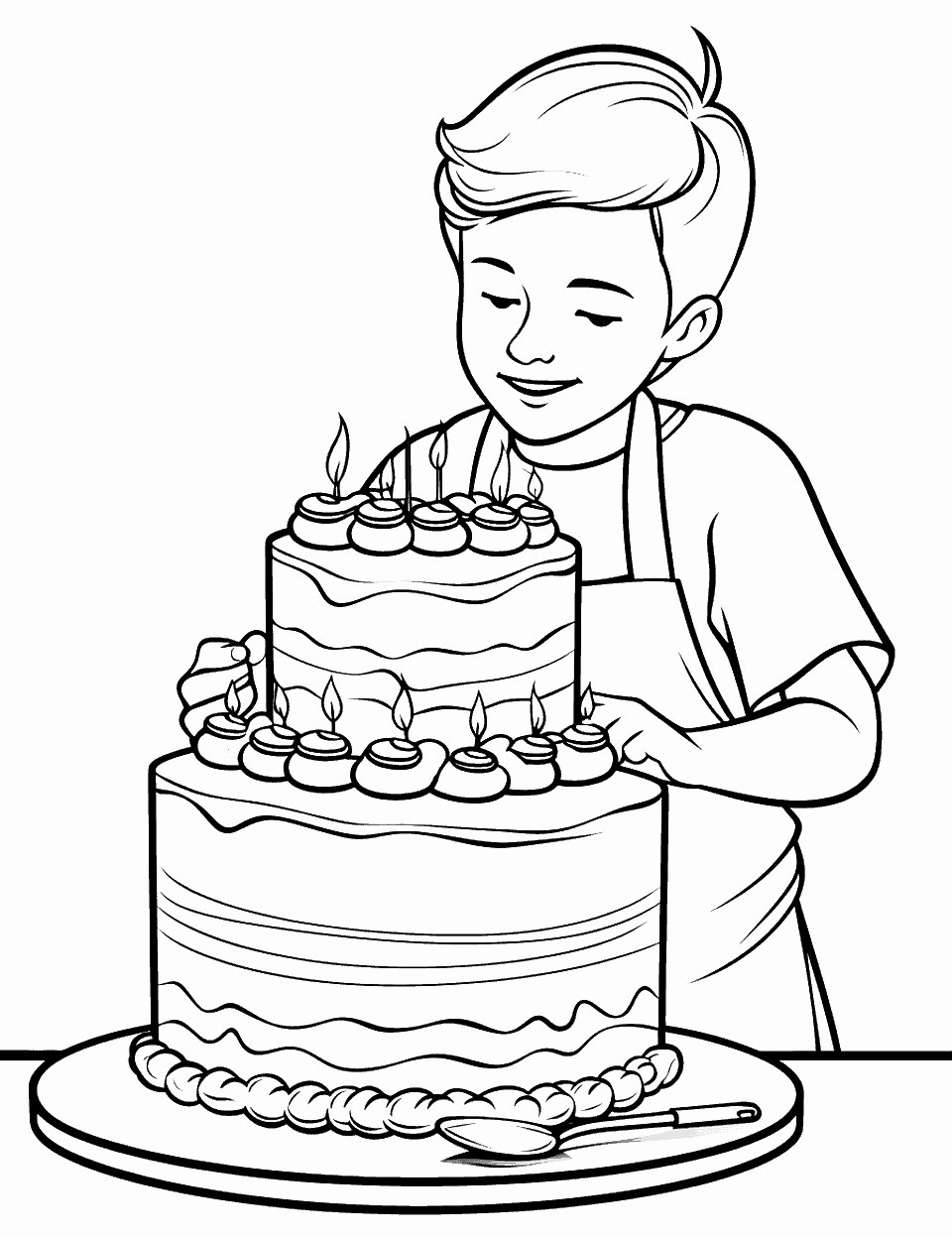 Pastry Chef Cake Coloring Page - A chef decorating a cake for a big party this weekend.