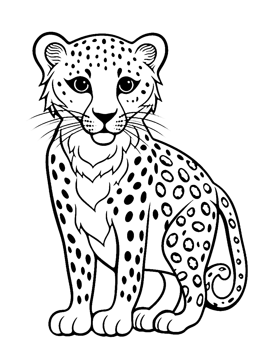 Cheetah with Patterned Spots Coloring Page - A cheetah with uniquely patterned spots for creative coloring.