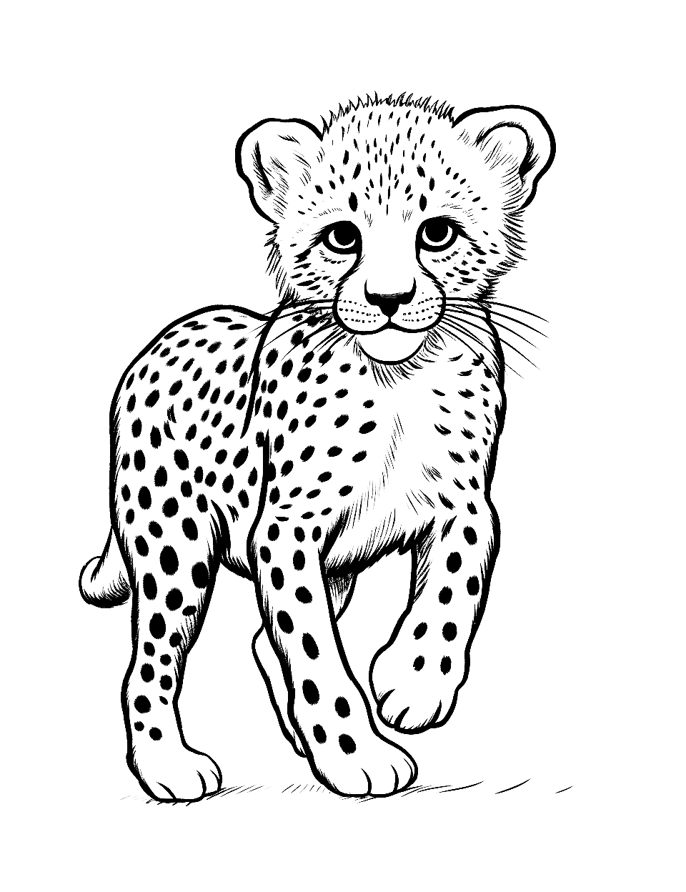 Cheetah Cub Coloring Page - A playful scene of a cheetah cub.