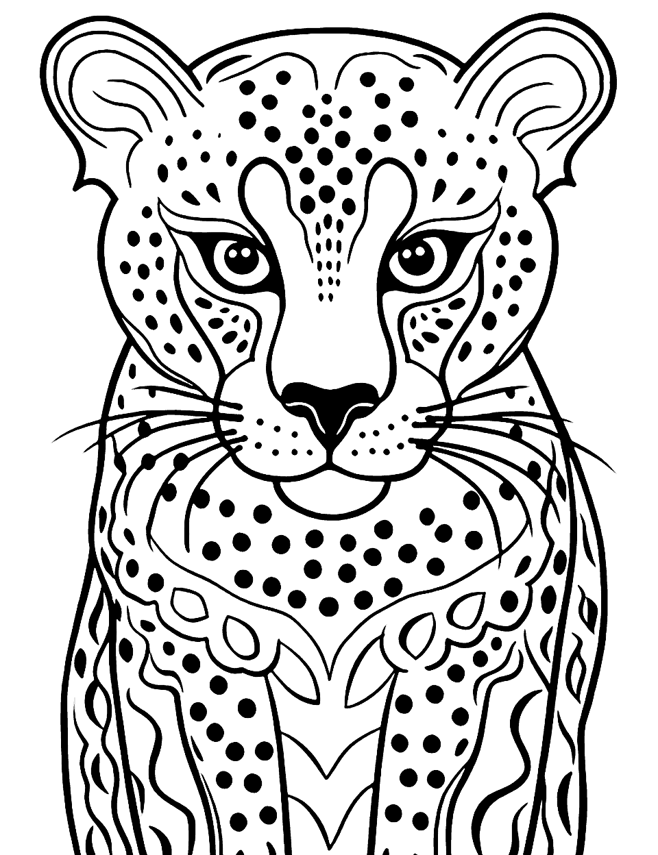 Cheetah with Tribal Markings Coloring Page - A cheetah decorated with tribal-inspired body markings.