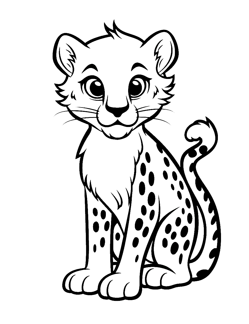 Cartoon Style Cheetah Coloring Page - A cheetah drawn in Disney cartoon style.
