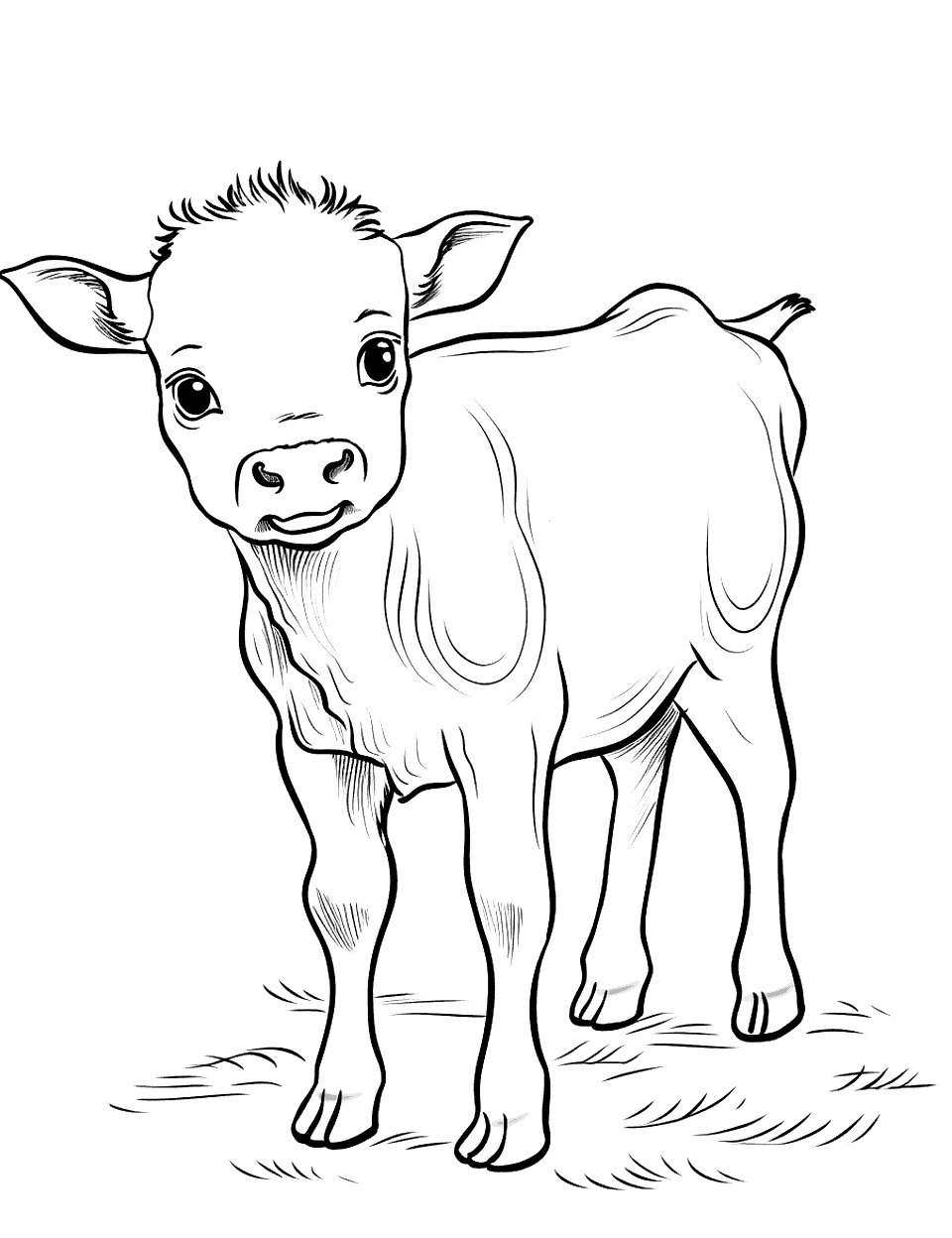 Calf Learning to Walk Farm Coloring Page - A young calf taking its first steps.