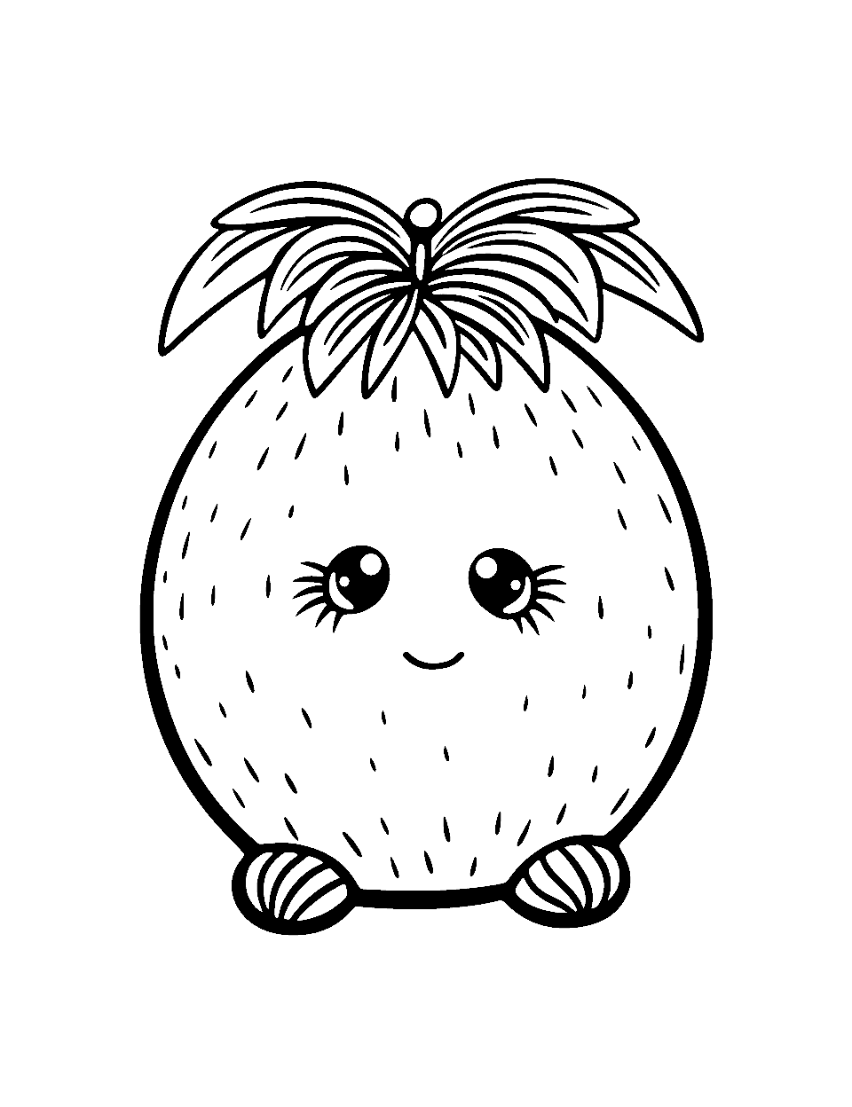 Cute Kiwi Fruit Coloring Page - A kiwi fruit with a cute face and tiny feet.
