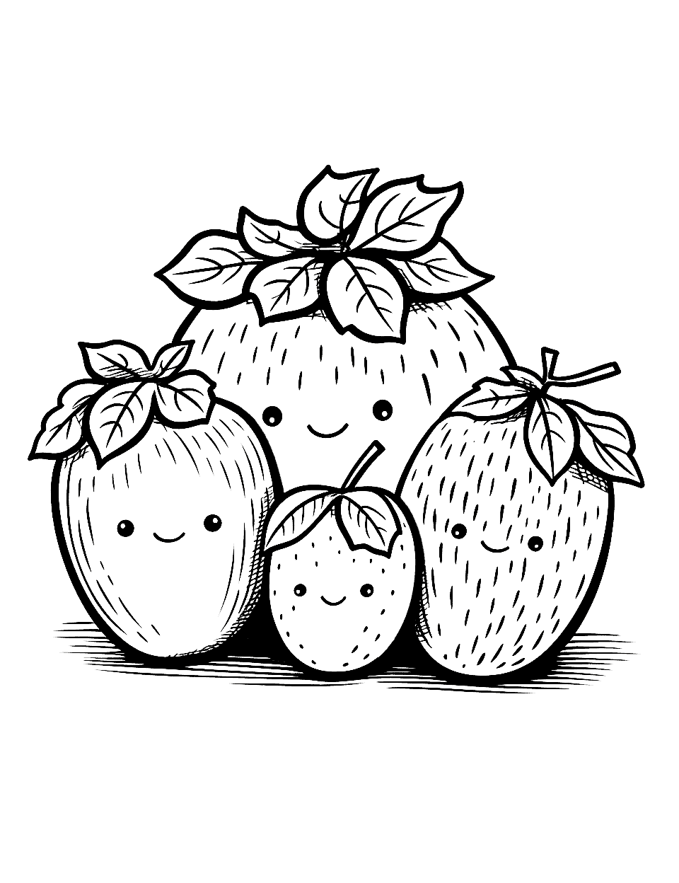 Berry Best Friends Fruit Coloring Page - A group of different berries bunched up together.