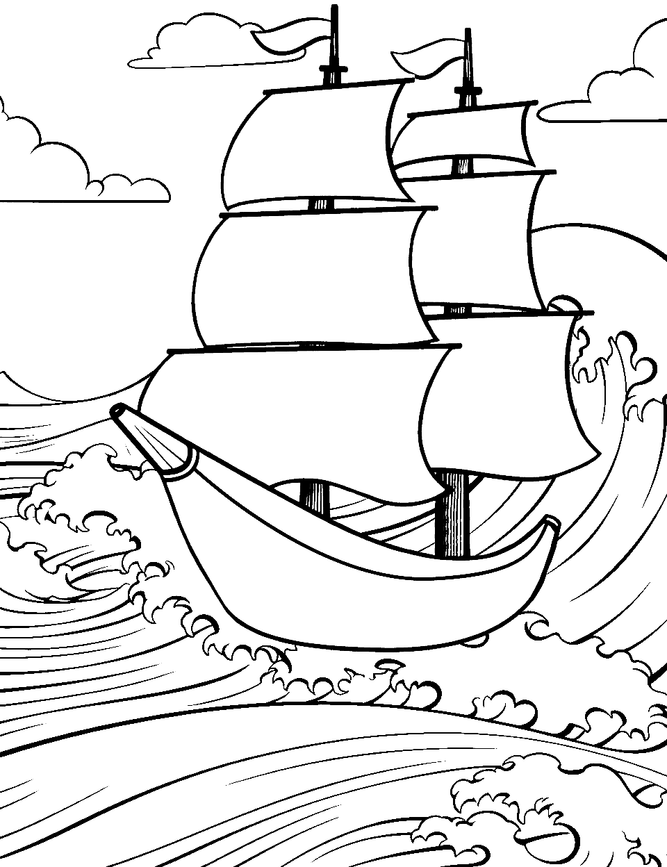 Banana Pirate Ship Fruit Coloring Page - A banana shaped like a pirate ship.