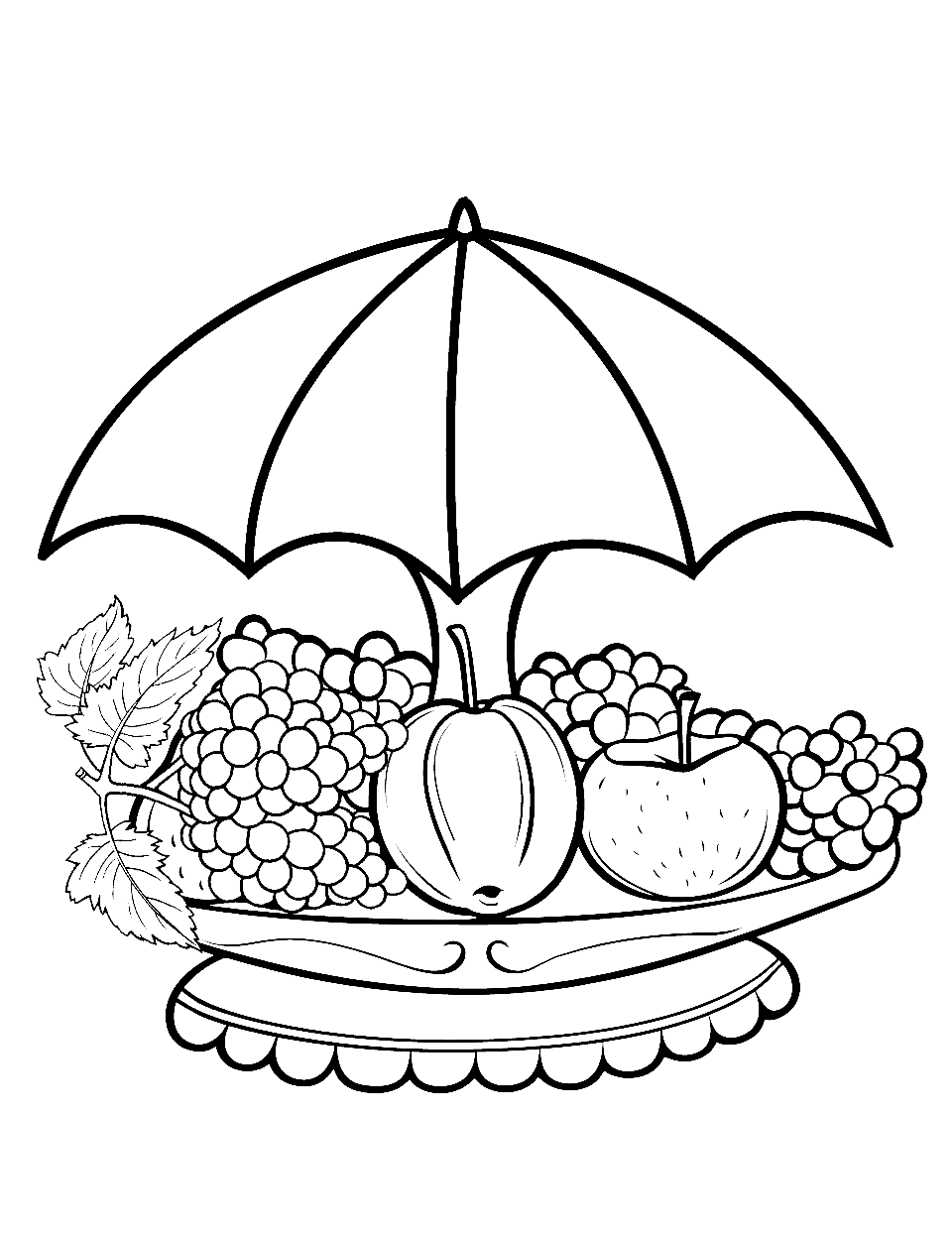 Fruit Merry-Go-Round Bowl Coloring Page - A merry-go-round shaped bowl with fruits.