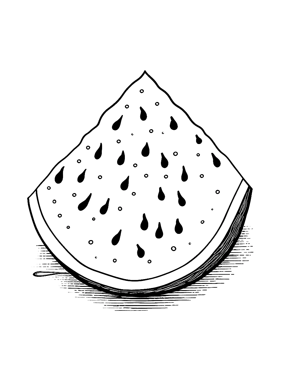 Watermelon Wonders Fruit Coloring Page - A watermelon slice with seeds.
