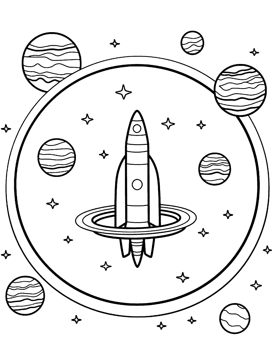 Space Shuttle Adventure Solar System Coloring Page - A space shuttle with a view of space.