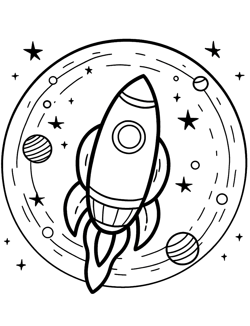 Spacecraft Traveling Through Space Solar System Coloring Page - A spacecraft with a glowing tail traveling through space.