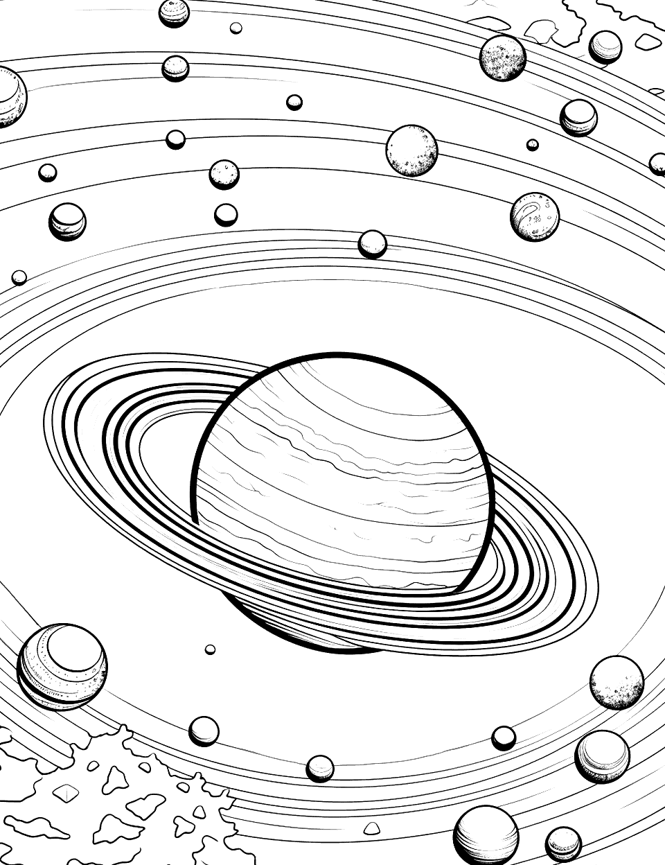 Saturn's Rings Solar System Coloring Page - A close-up view of Saturn’s rings, showing the layers.