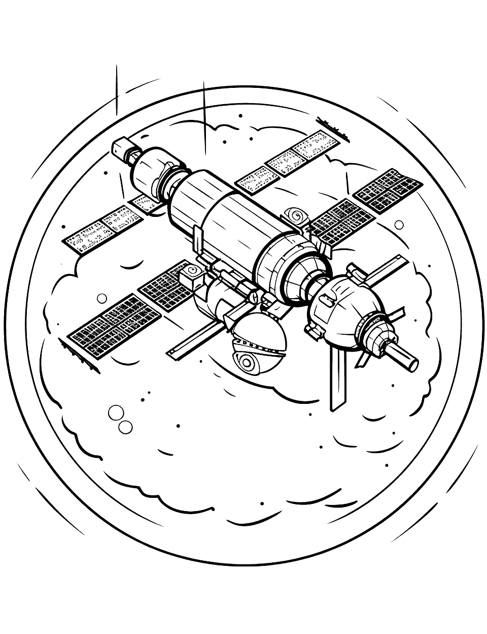 International Space Station Solar System Coloring Page - The International Space Station orbiting a planet.