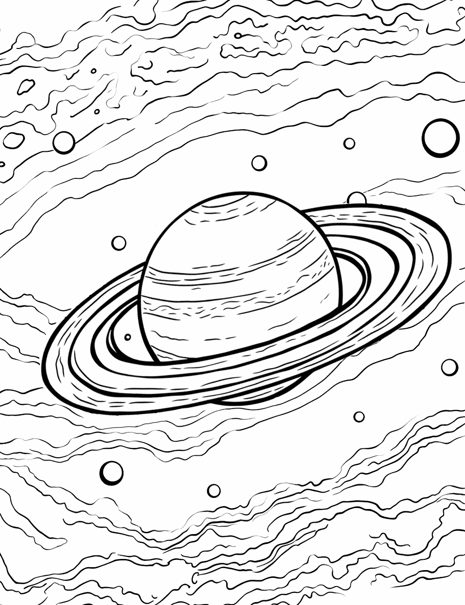 Jupiter's Great Red Spot Solar System Coloring Page - Jupiter with its swirling Great Red Spot and surrounding clouds.