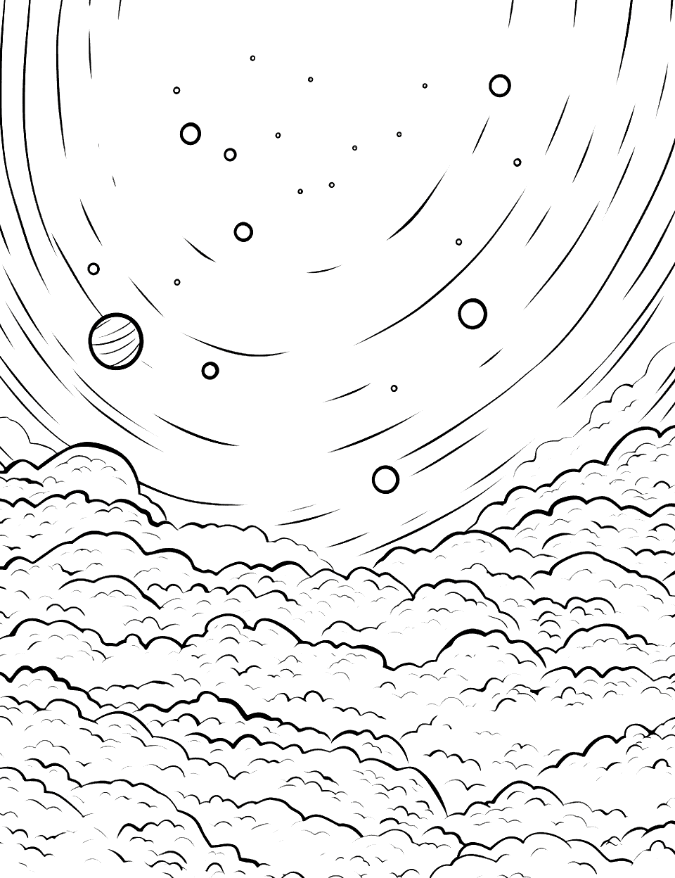 Aurora Borealis from Space Solar System Coloring Page - The Aurora Borealis seen from a space perspective.