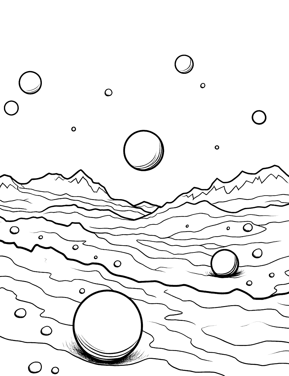 Mars' Polar Ice Caps Solar System Coloring Page - Mars shown with its polar ice caps and terrain.