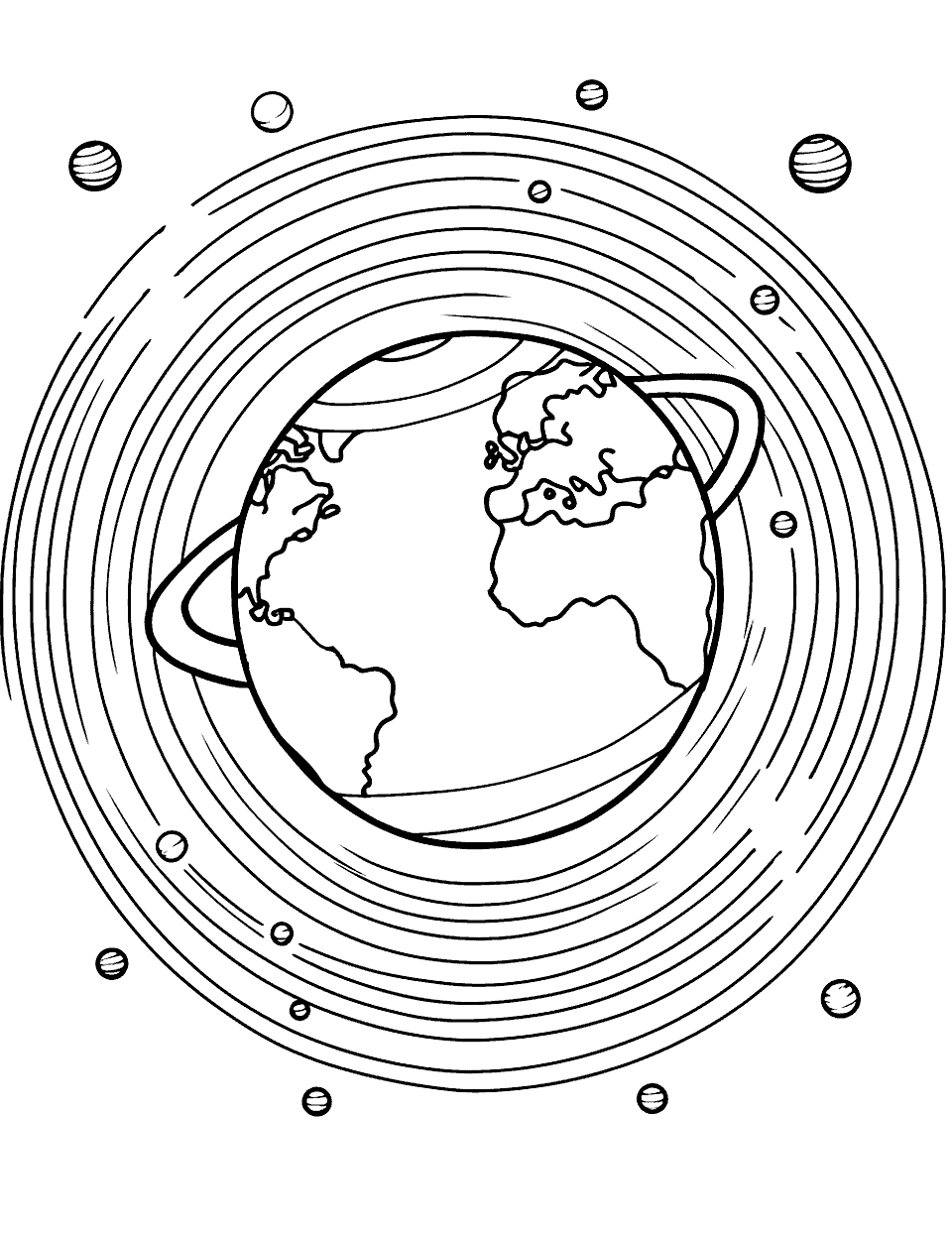 Earth and its Magnetic Field Solar System Coloring Page - Earth with lines showing its magnetic field in space.