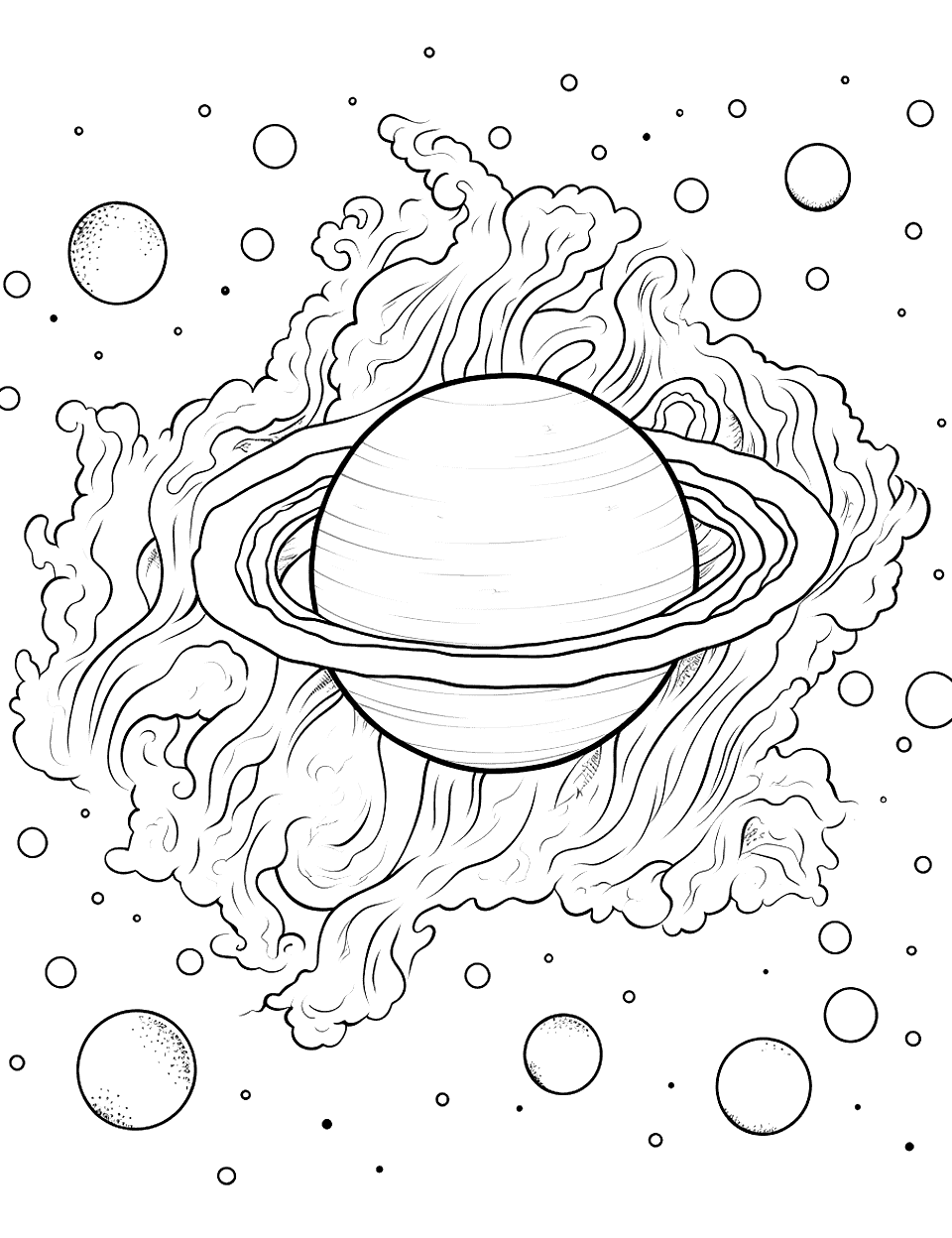 Orion Nebula Solar System Coloring Page - The Orion Nebula depicted with its gas and dust clouds.