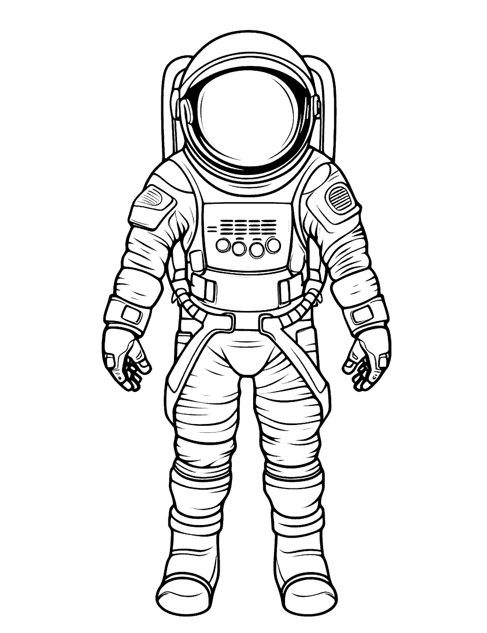 Space Suit Design Solar System Coloring Page - A detailed space suit with helmet and gloves.