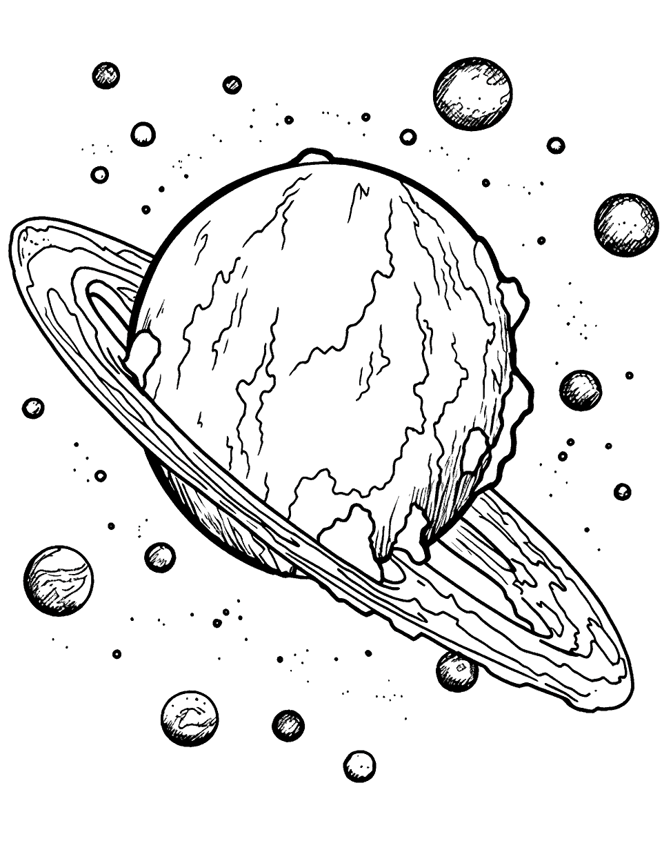 Asteroid Impacted Earth Solar System Coloring Page - View of tattered earth after an asteroid hit from outer space.