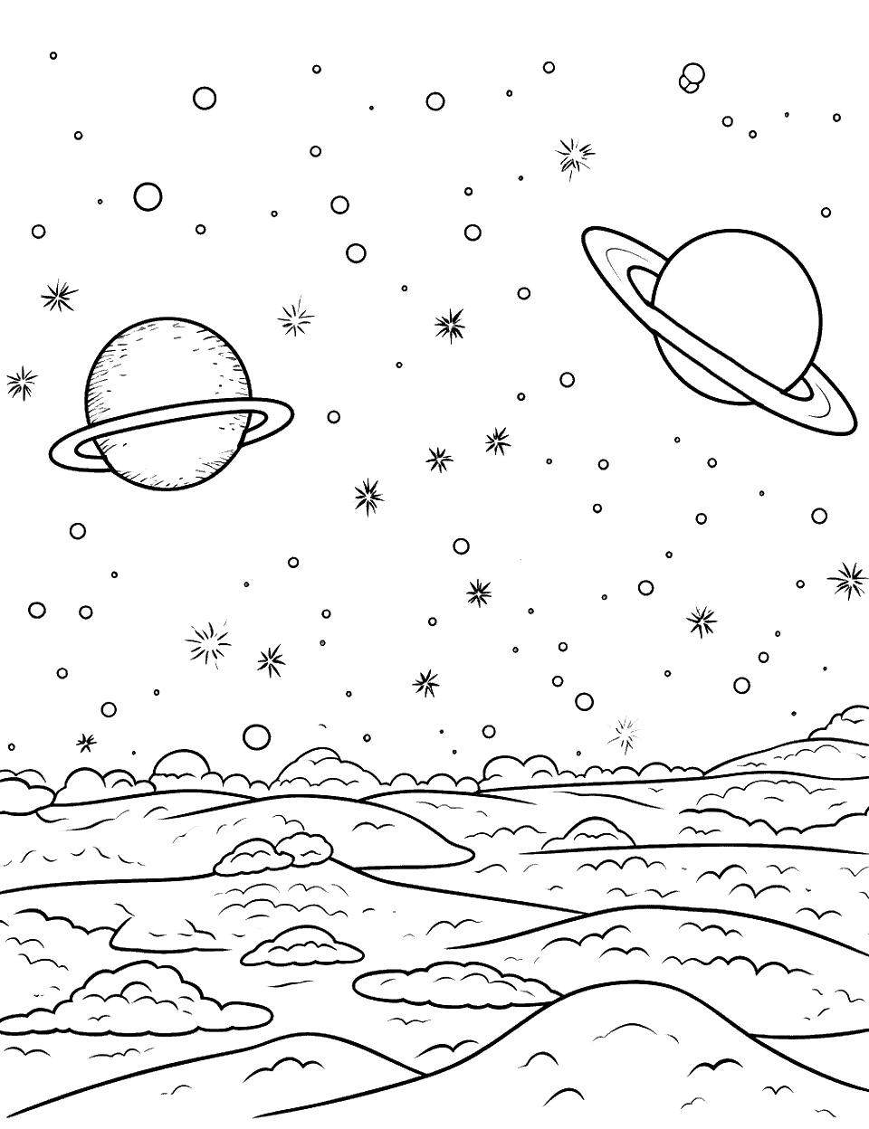 Martian Dust Storm Solar System Coloring Page - A large dust storm covering part of Mars’ surface.