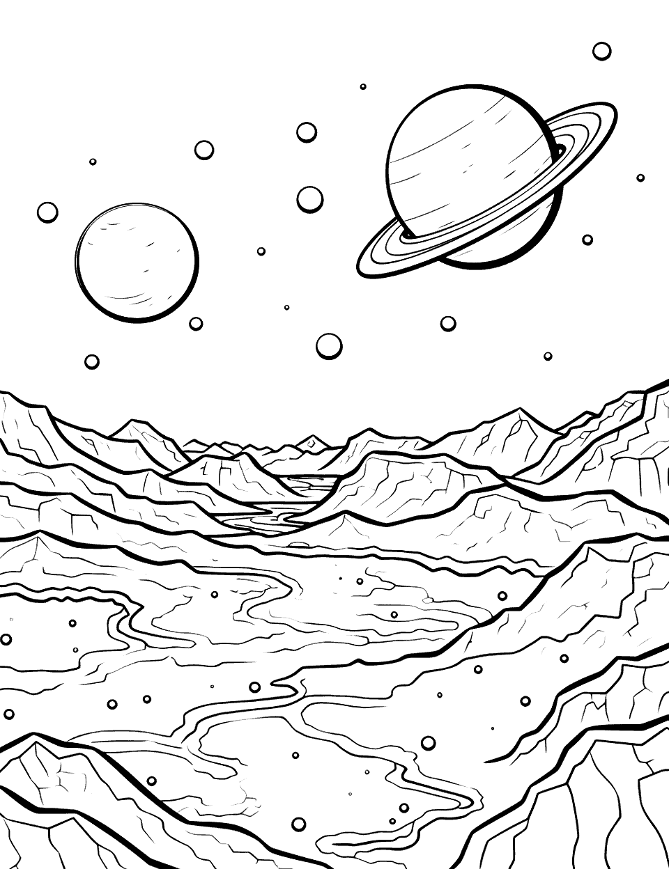 Pluto's Icy Terrain Solar System Coloring Page - Pluto shown with its icy surface.
