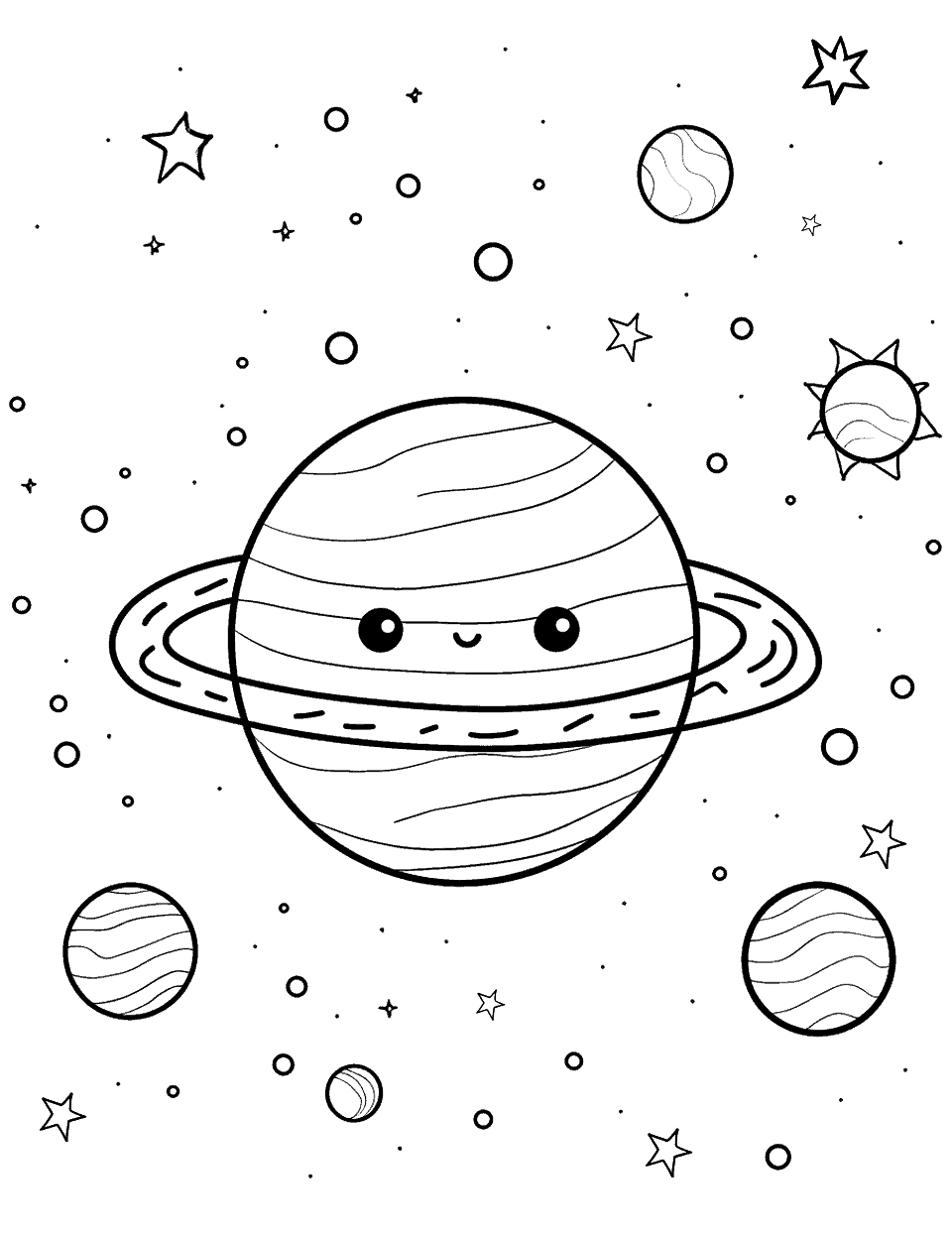 Dwarf Planet Eris Solar System Coloring Page - Eris, a cute dwarf planet with a star-filled background.