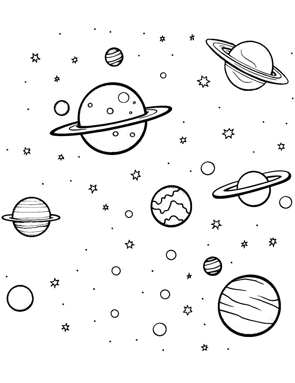 Cool Asteroid Belt Solar System Coloring Page - A scene of the asteroid belt with various-sized asteroids.