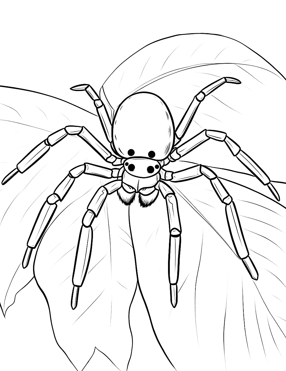 Small Spider on a Leaf Coloring Page - A tiny spider crawling on a large leaf.