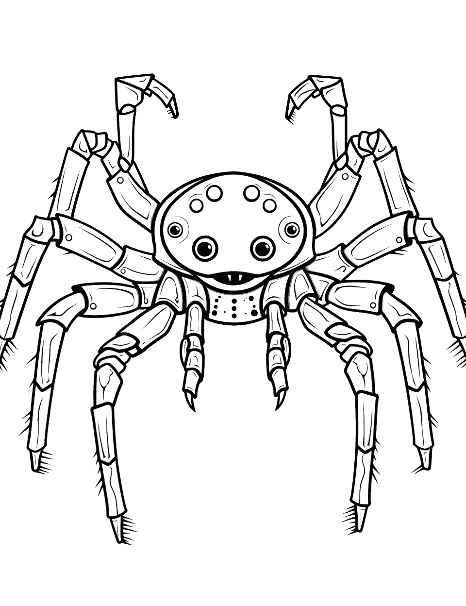 Robot Spider Creation Coloring Page - A mechanical spider with metal legs.