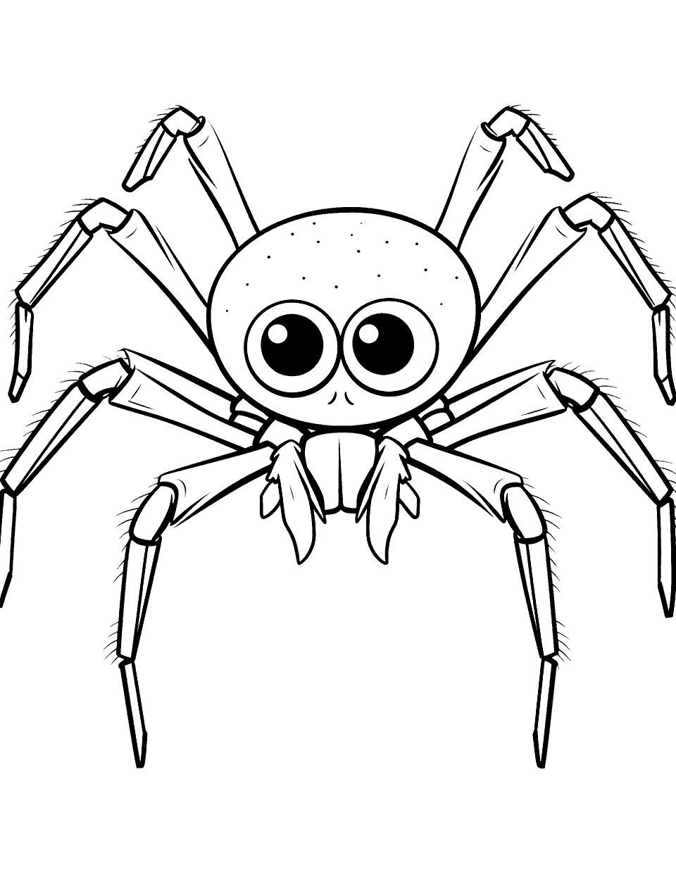 Cool Spider with Big Eyes Coloring Page - A spider with big black eyes looking curiously.