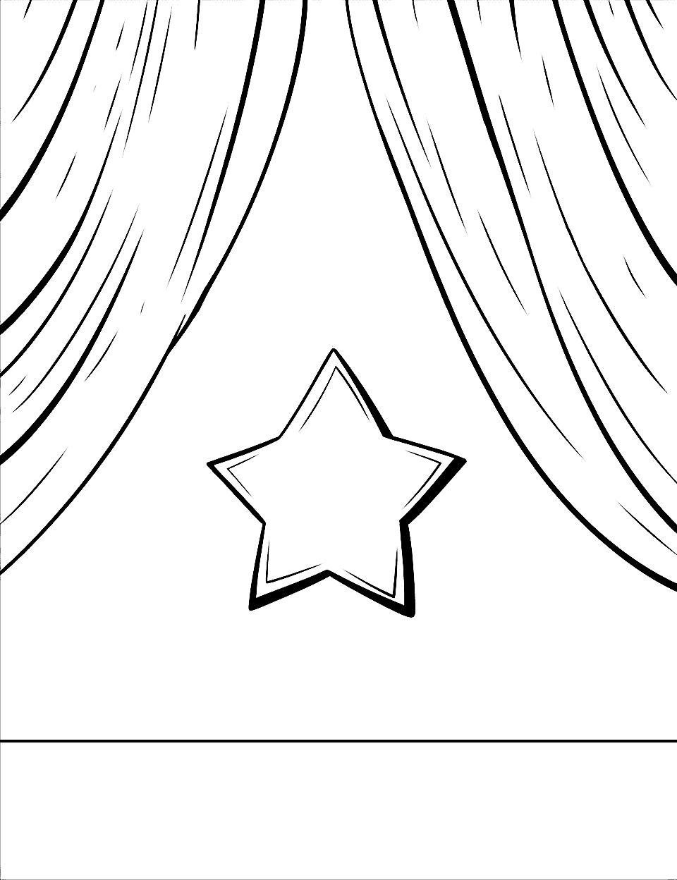 Shining Star Performance Coloring Page - A single, bright star shining down on a stage with curtains.