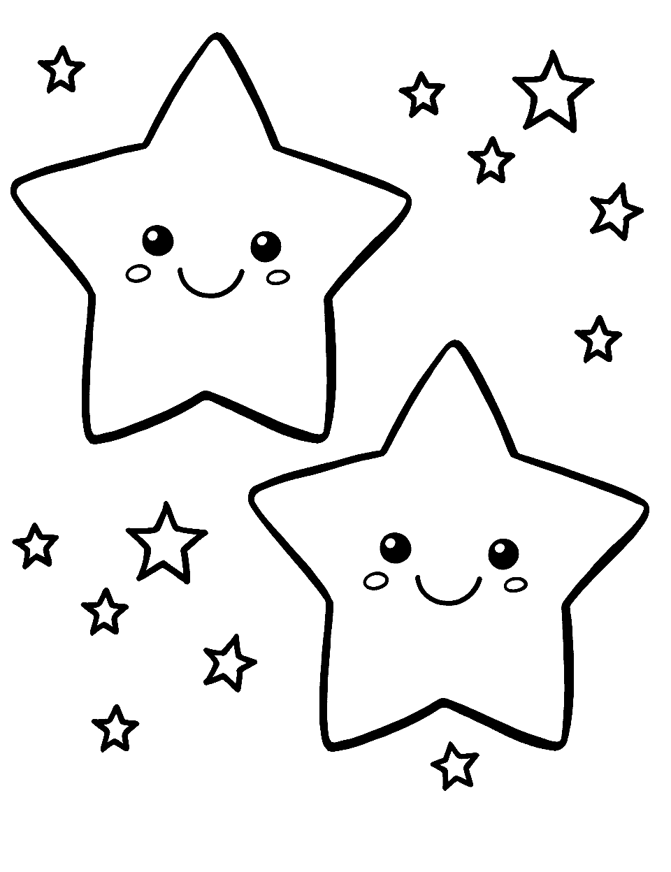 Twin Stars Star Coloring Page - Two identical stars side by side, with matching expressions and details.