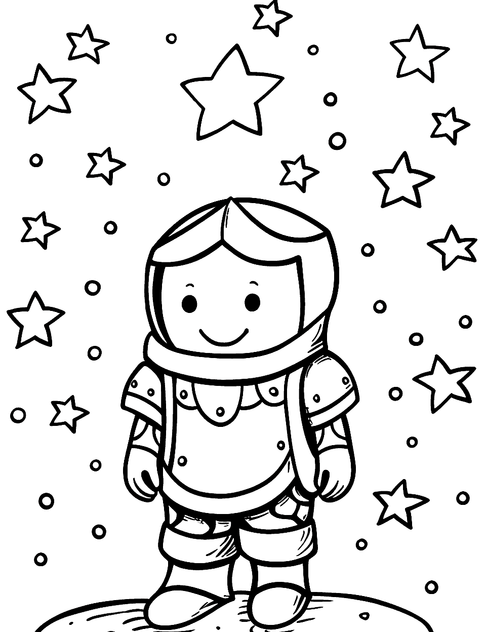 Starry Knight Star Coloring Page - A knight in armor under a starry sky.