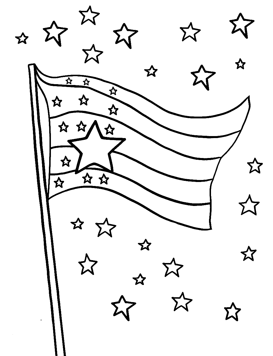 Star and Stripes Flag Coloring Page - A flag design with stars and stripes.