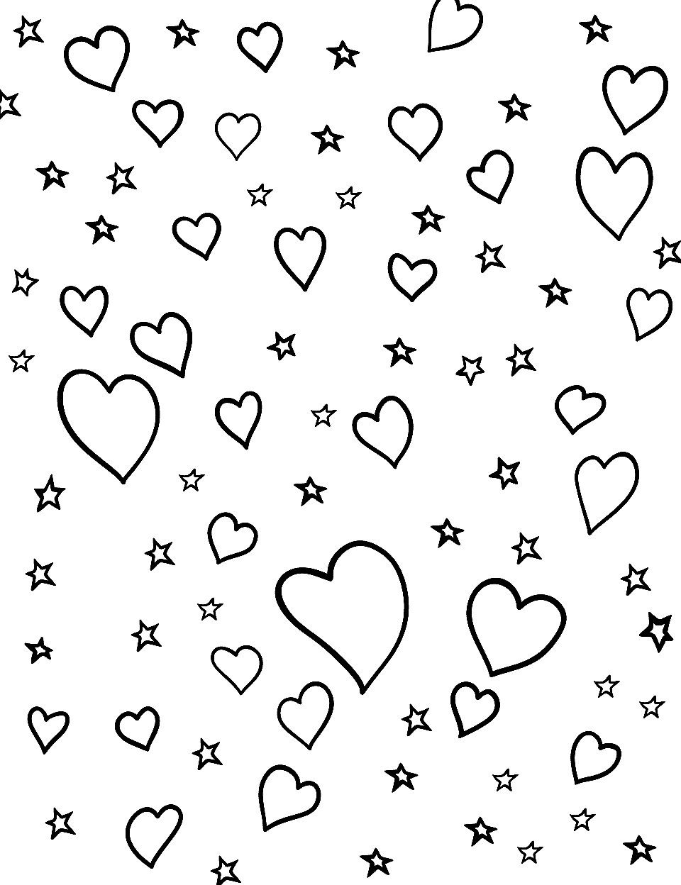 Stars and Hearts Star Coloring Page - A pattern of stars and hearts.