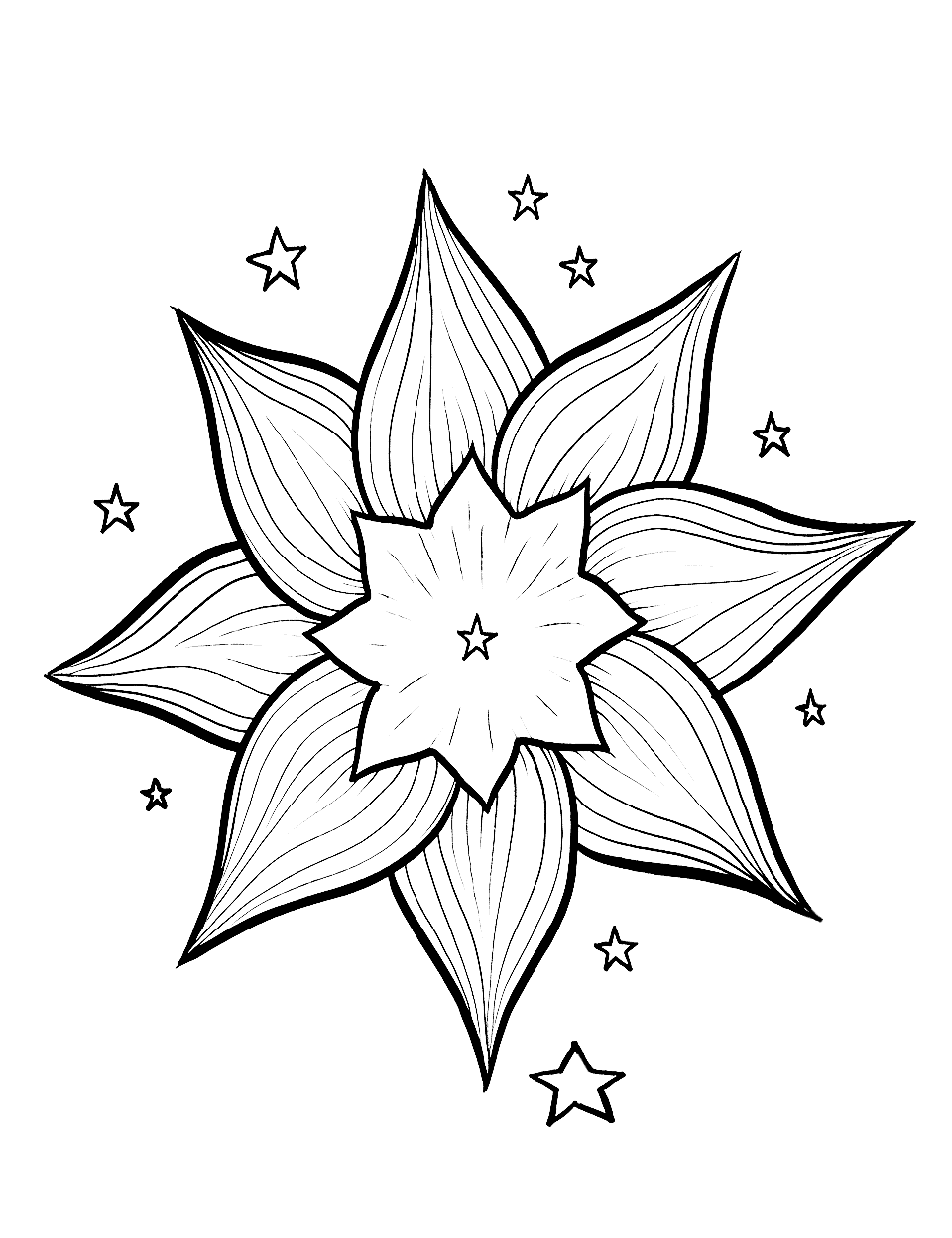 Starflower Star Coloring Page - A flower design with a star pattern in its center.