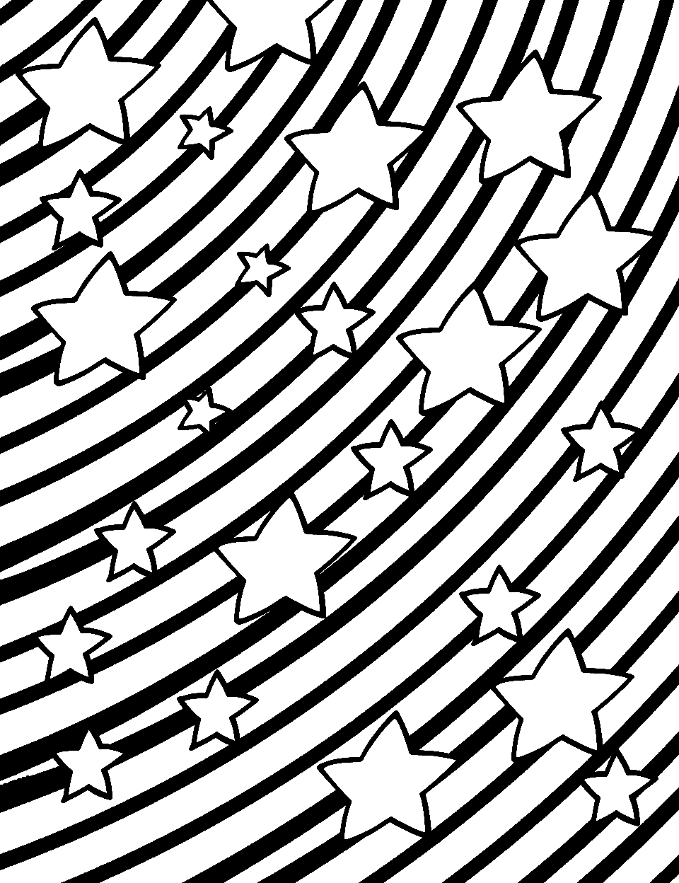 Artistic Star Splash Coloring Page - A creative, abstract arrangement of stars with artistic patterns.