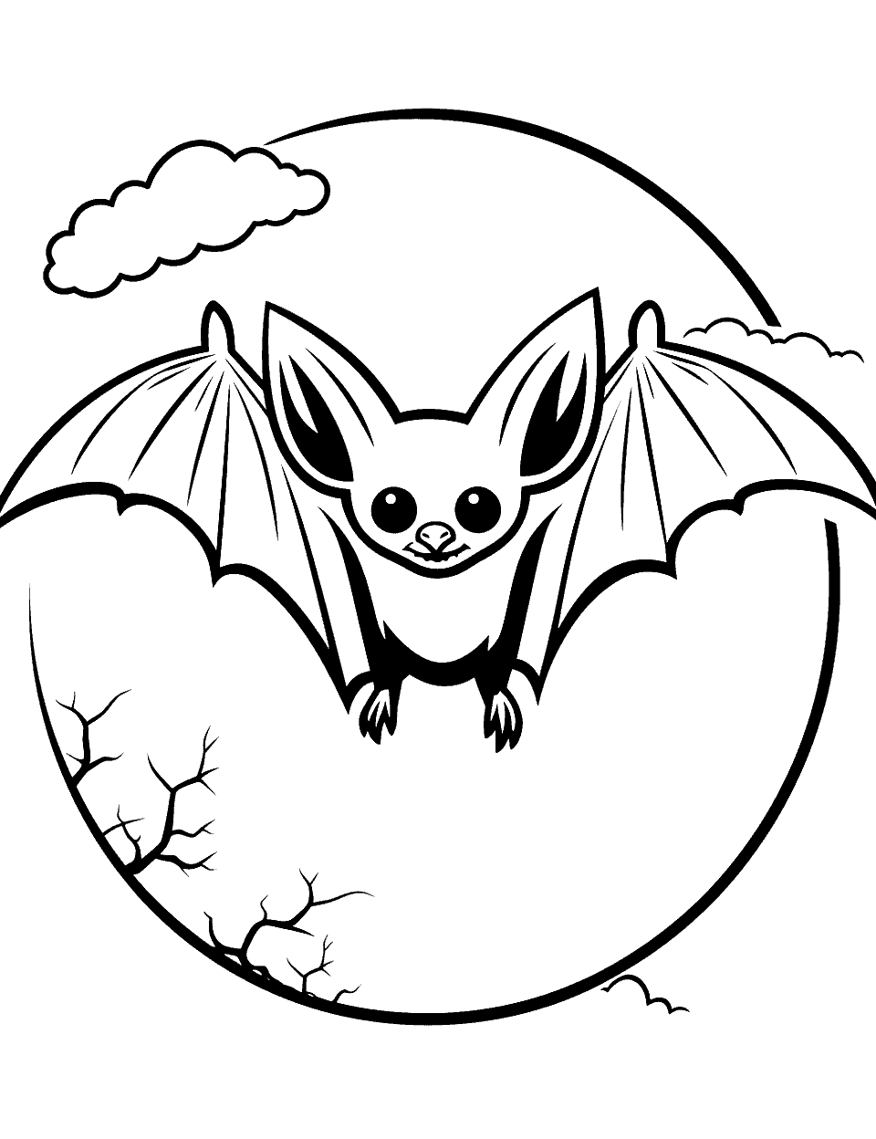 Spooky Bat Silhouette Coloring Page - A silhouette of a bat against a moon, creating a spooky atmosphere.